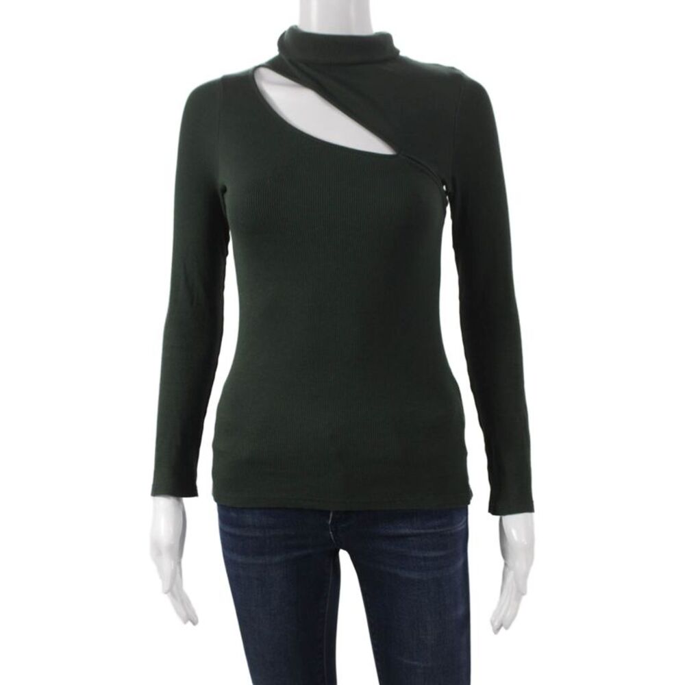Saint + Sofia Womens Ribbed Knit Turtleneck Green Long Sleeve Size 4